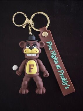 Brown Freddy Bear FNAF Bag Charm Keychain With Strap